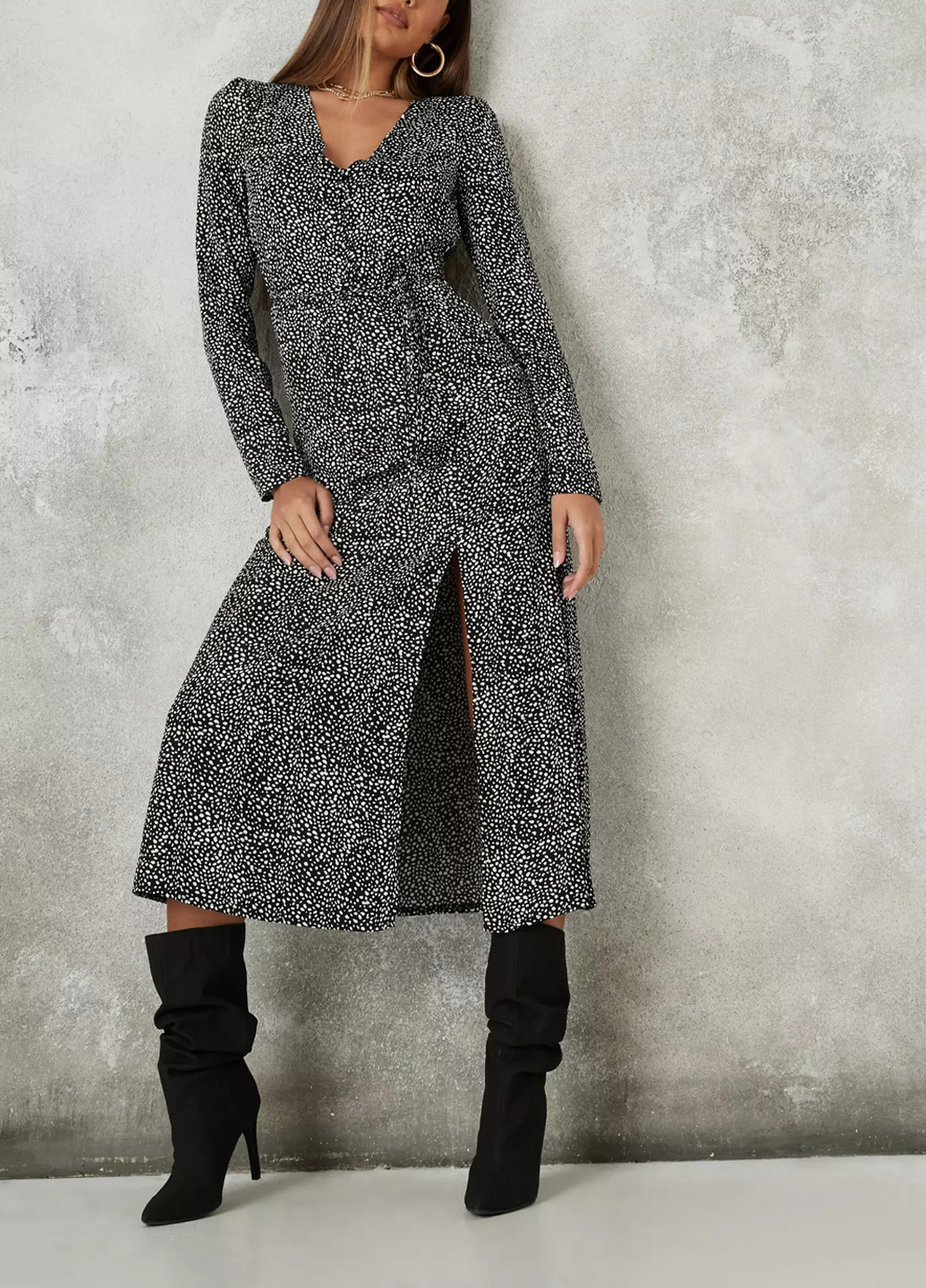 Черное кэжуал платье Missguided в горошек