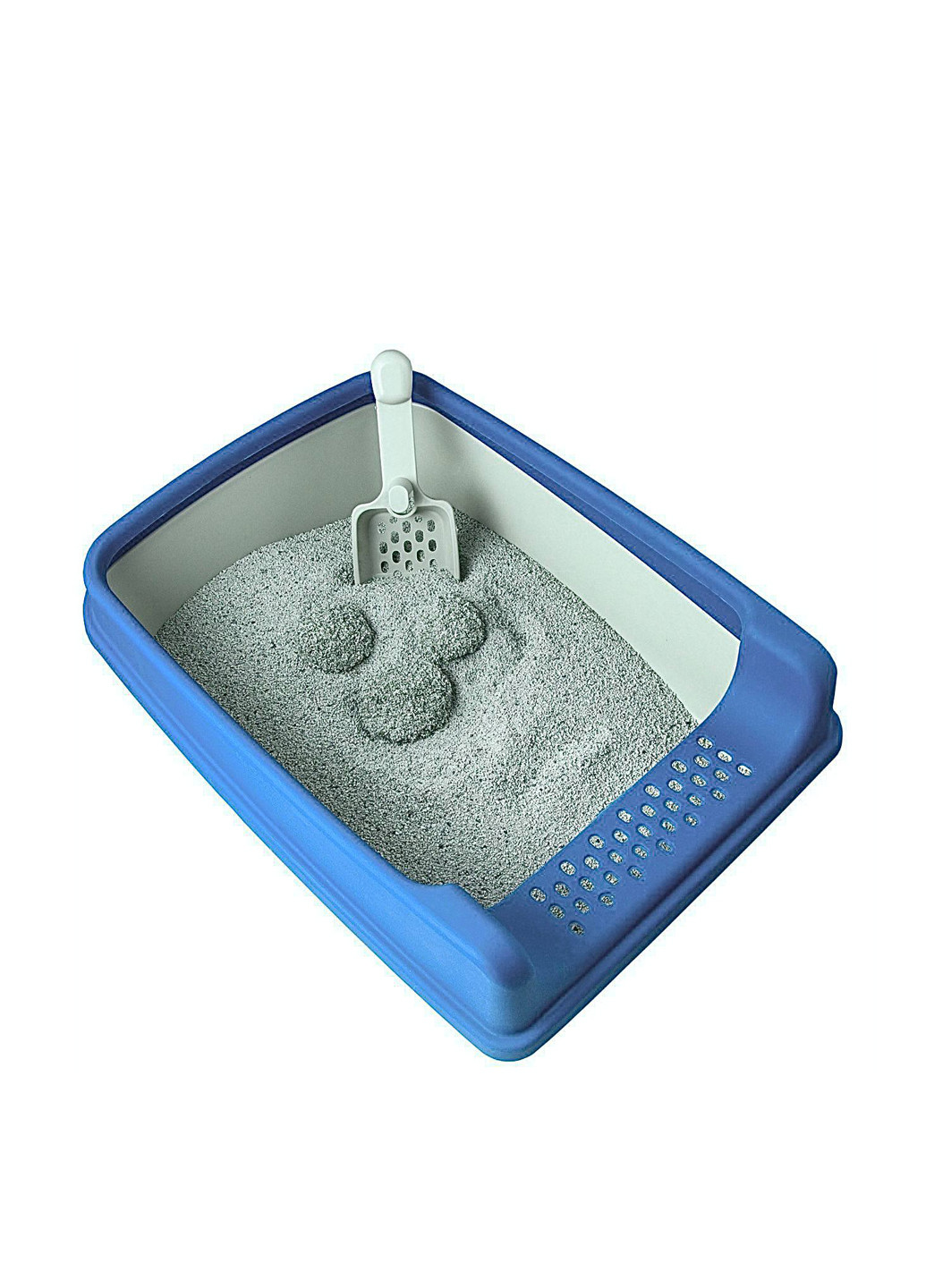 Туалет для кішок сірий з блакитною рамкою 20х35х50 см, + лопатка GATTINO (325396284)