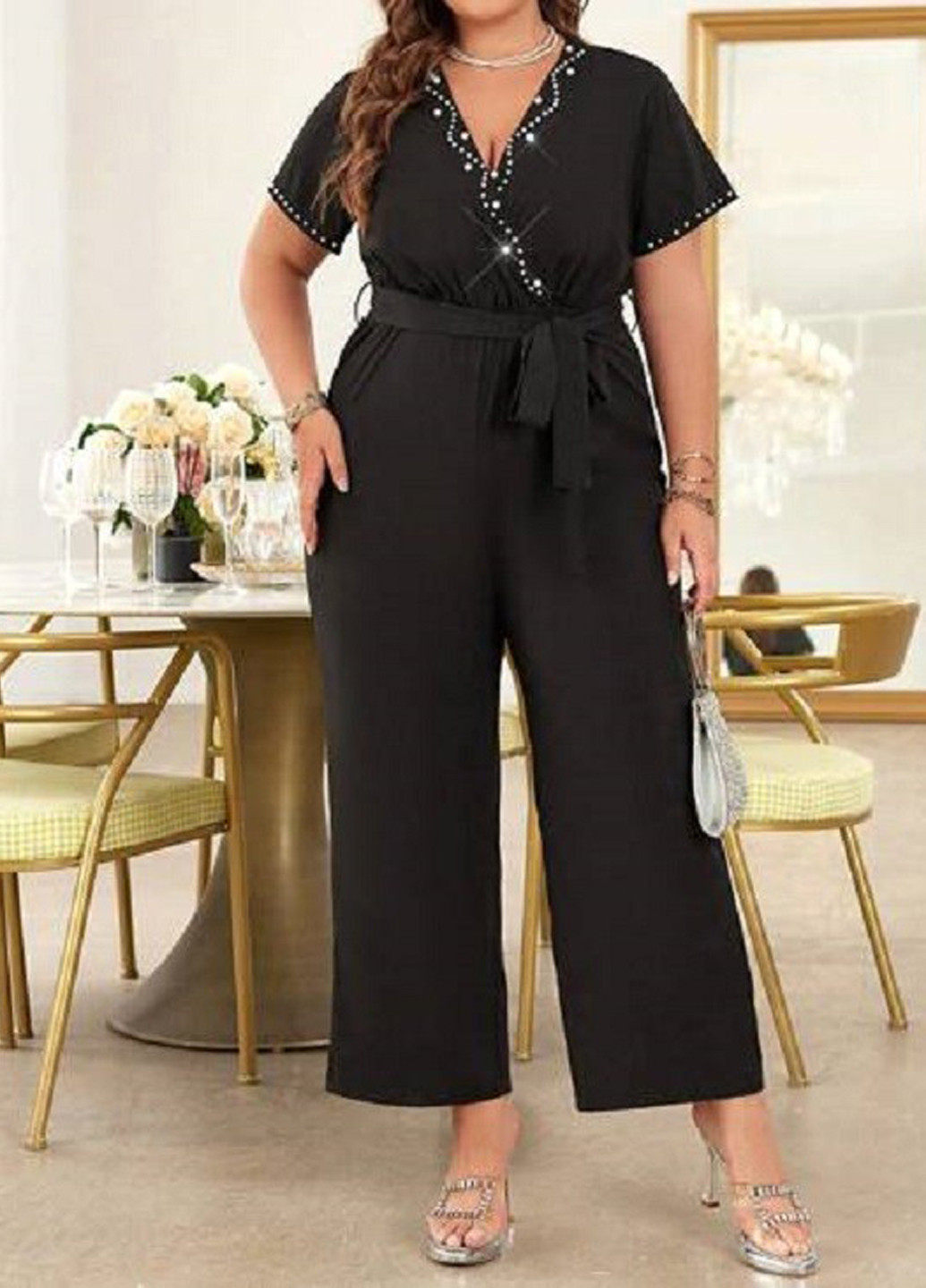 Комбінезон SHEIN комбінезон-брюки однотонний чорний кежуал поліестер