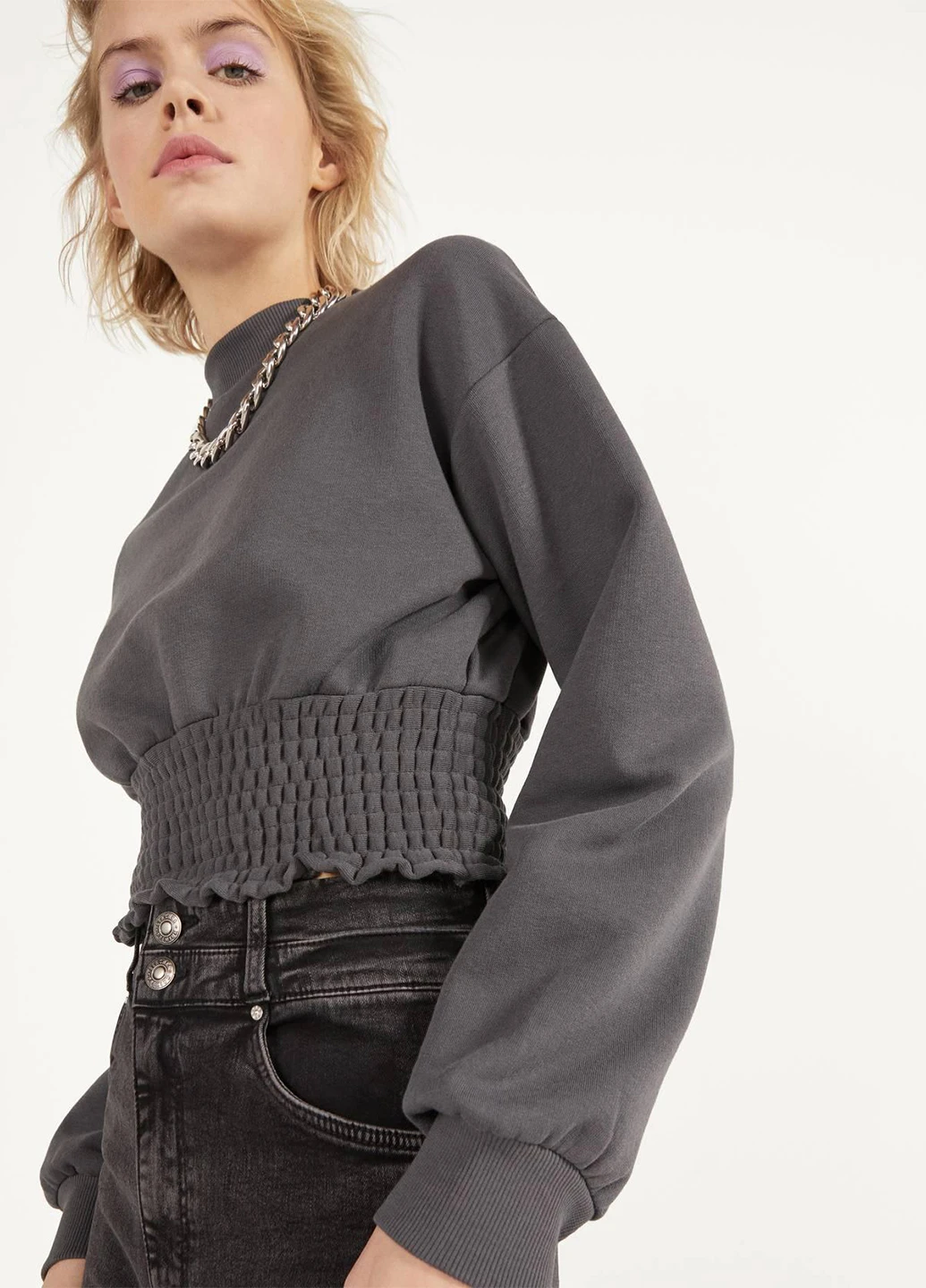 Графітовий світшот Bershka однотонний без декору (252197411)