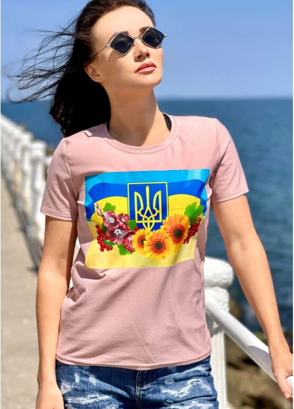 Рожева літня жіноча футболка соняшники Look & Buy