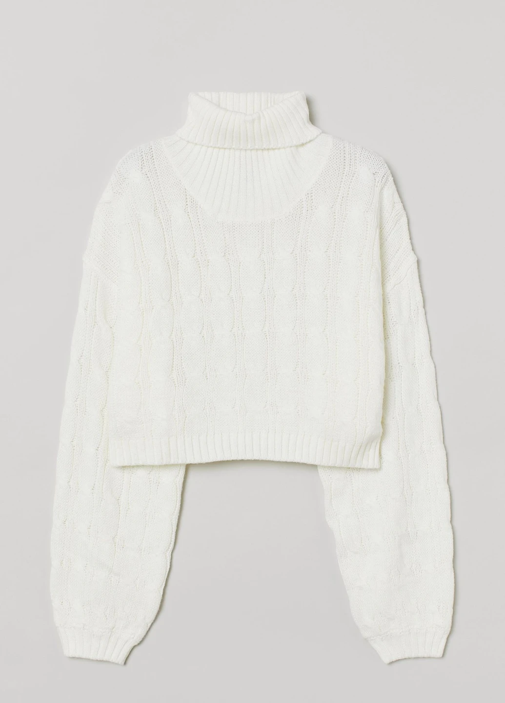 Белый зимний свитер вязки косицей с воротом H&M
