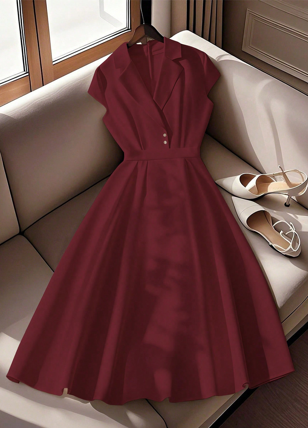 Бордовое вечернее, кэжуал платье с юбкой-солнце, платье-жакет SHEIN однотонное