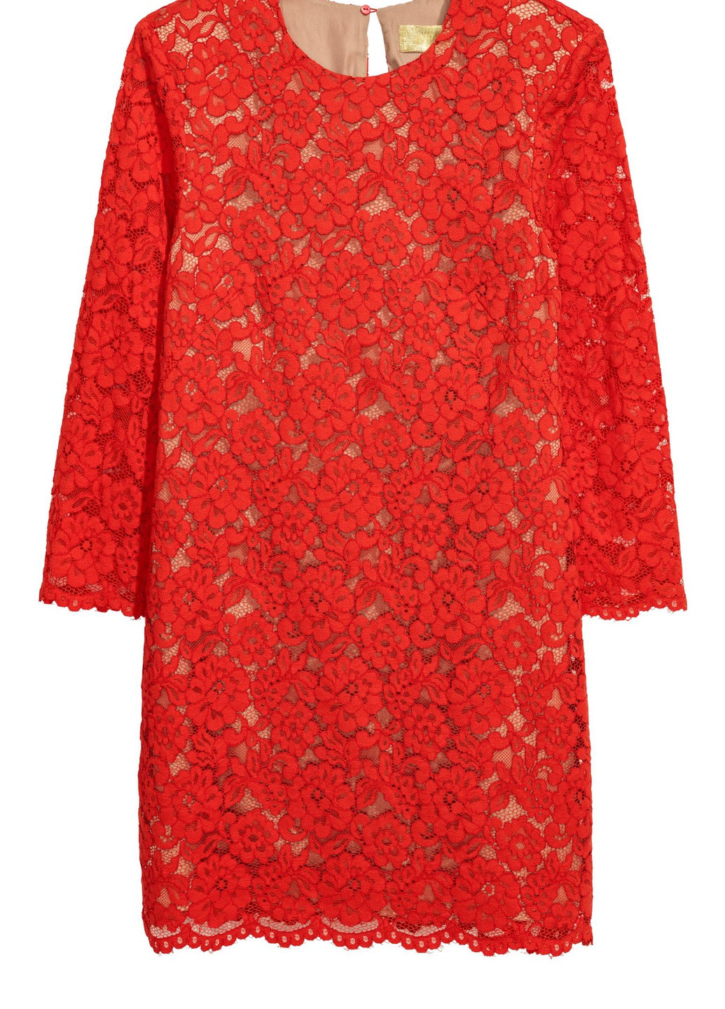 Красное праздничный короткое платье из кружева H&M однотонное