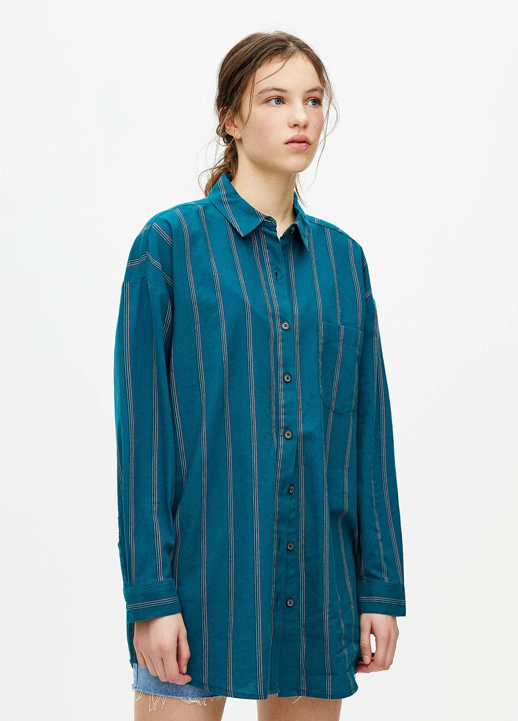 Блуза демісезон,зелений в кольорову смужку, Pull & Bear (250021797)