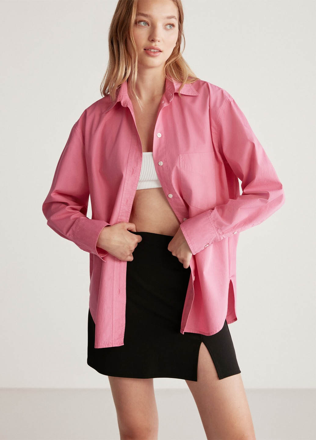 Розовая кэжуал рубашка однотонная Grimelange