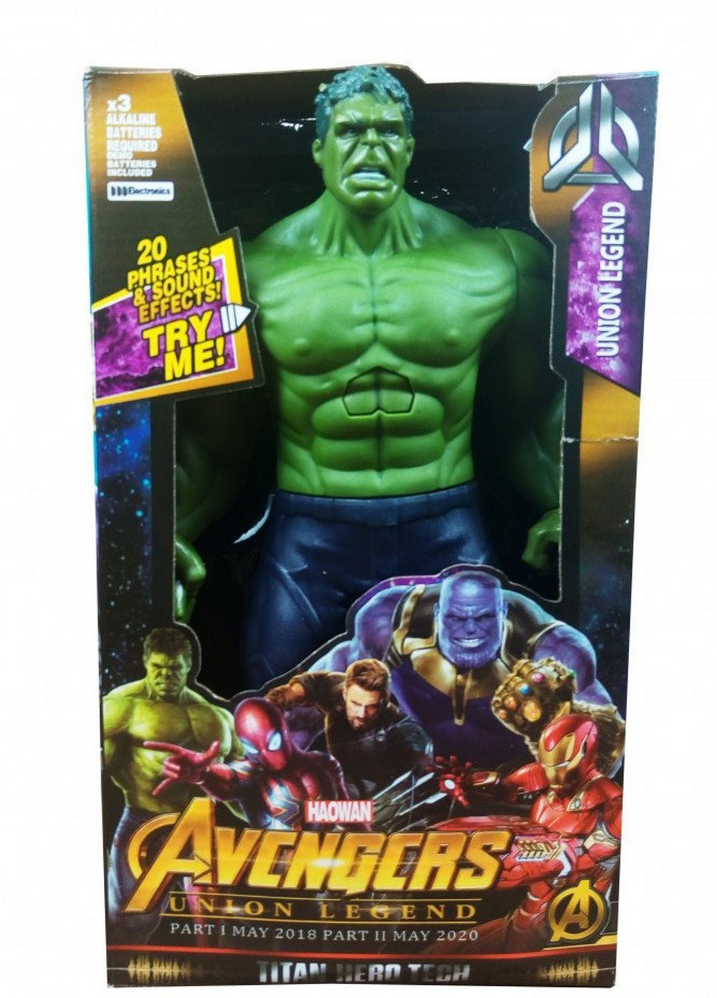 Фигурка супергероя "Мстители" DY-H5826-33 29 см., подв. руки и ноги, звук, свет (Hulk) Metr+ (229902680)