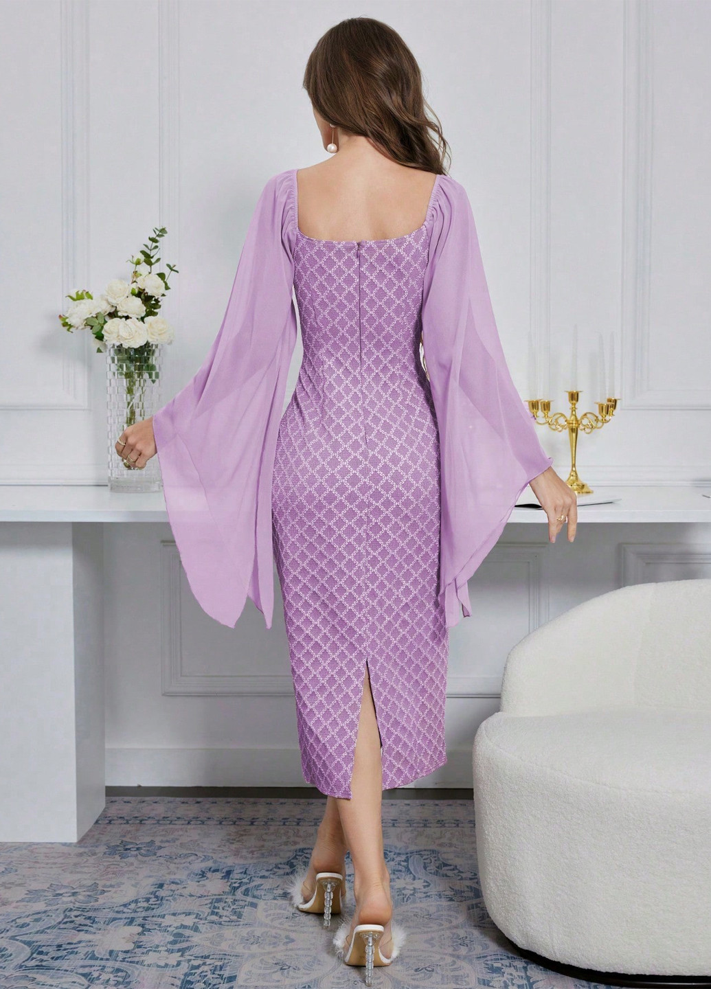 Фиолетовое кэжуал платье футляр SHEIN однотонное