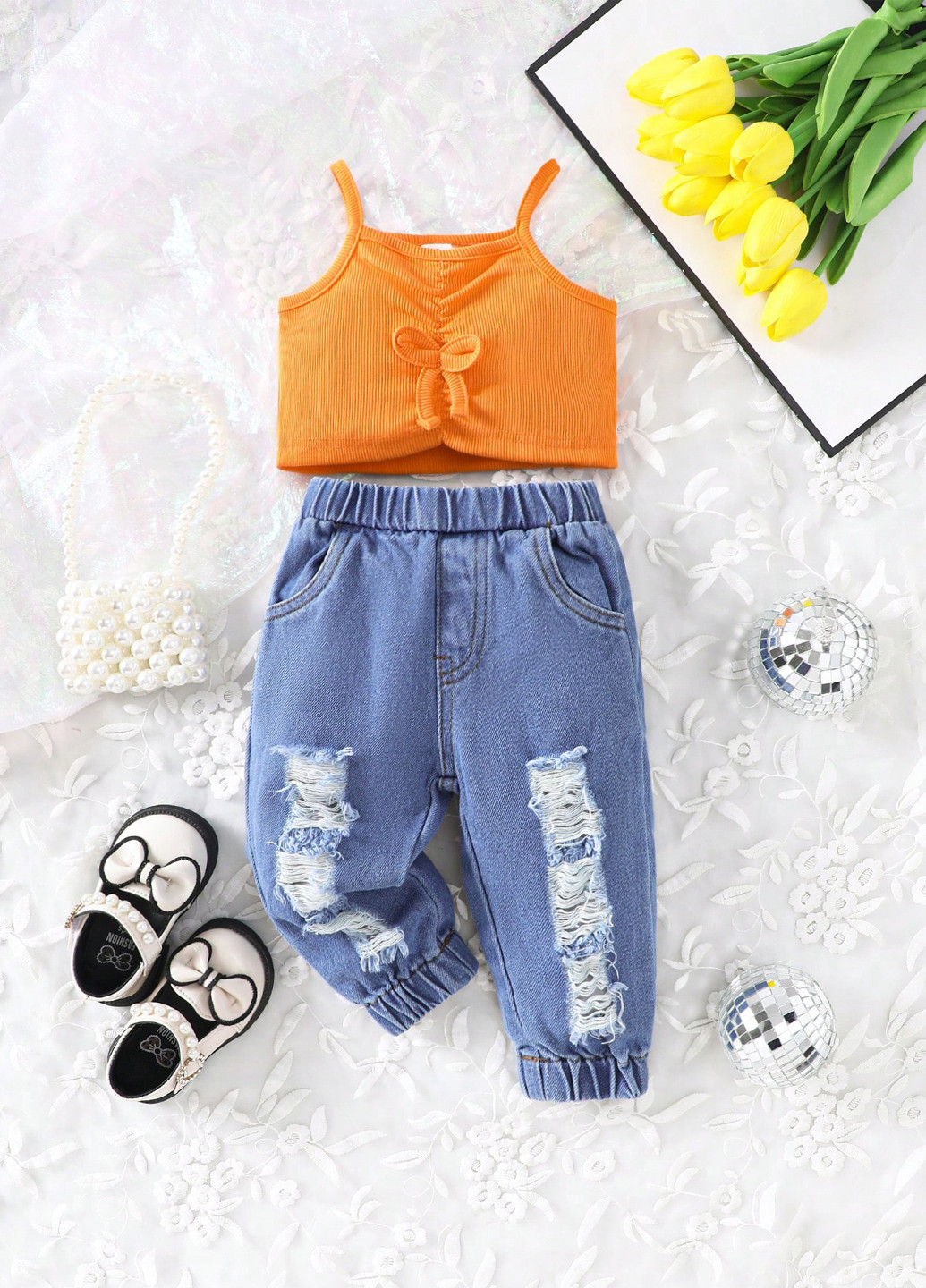 Комбінований літній комплект (топ, джинси) SHEIN