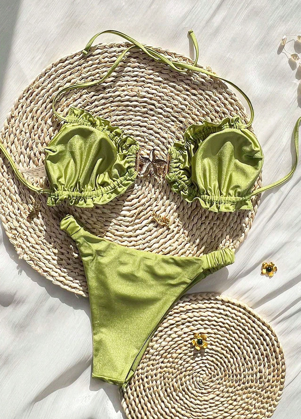 Зеленый летний купальник (лиф, трусики) бикини SHEIN