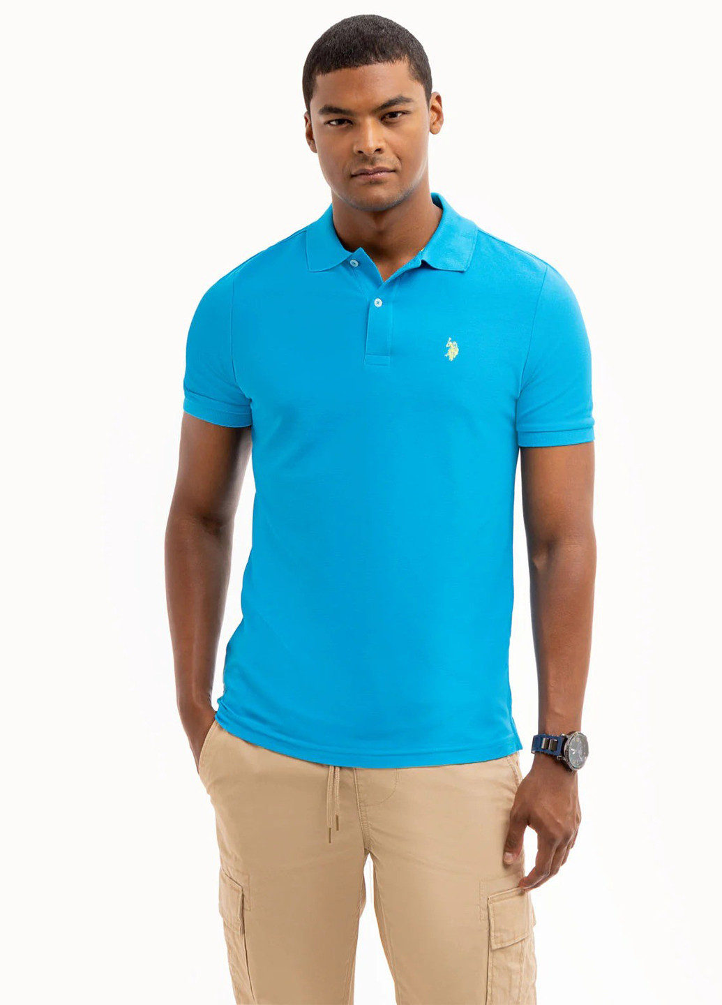 Голубой футболка-поло для мужчин U.S. Polo Assn. однотонная