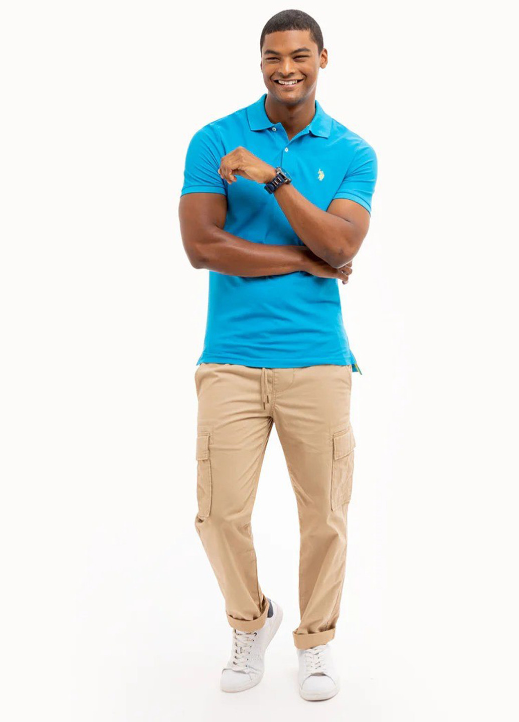 Голубой футболка-поло для мужчин U.S. Polo Assn. однотонная