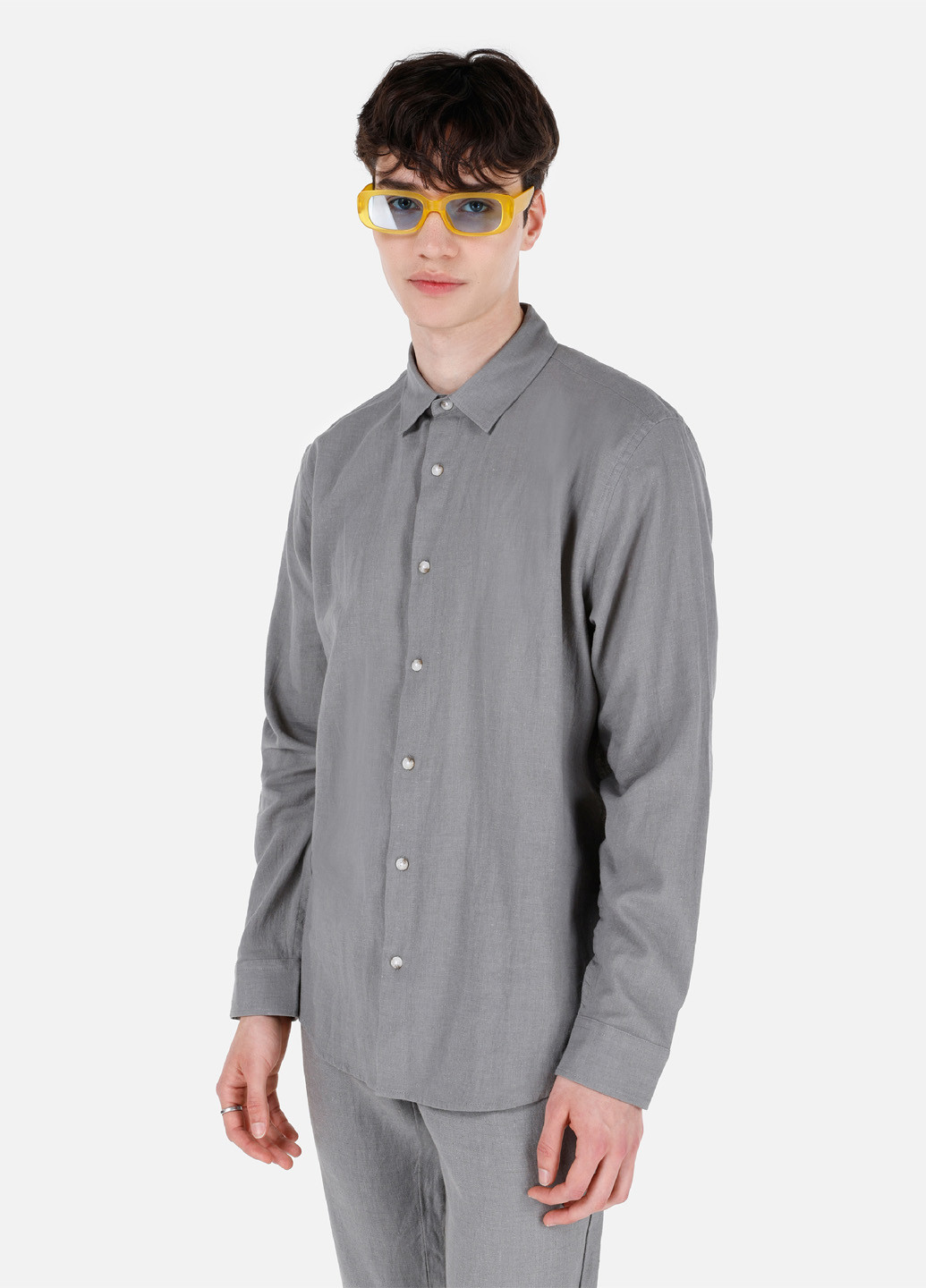 Серо-зеленая кэжуал рубашка однотонная Colin's