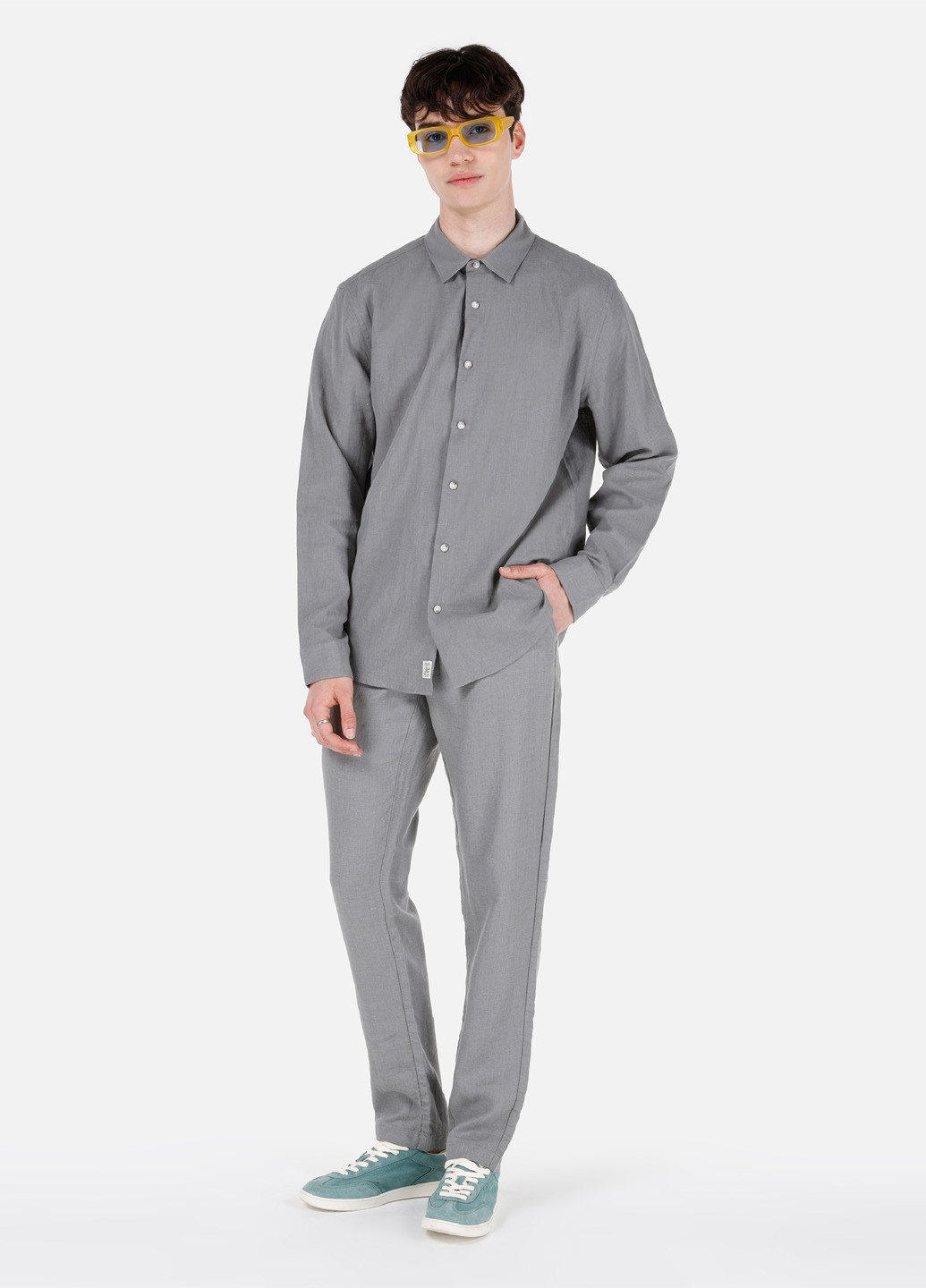 Серо-зеленая кэжуал рубашка однотонная Colin's