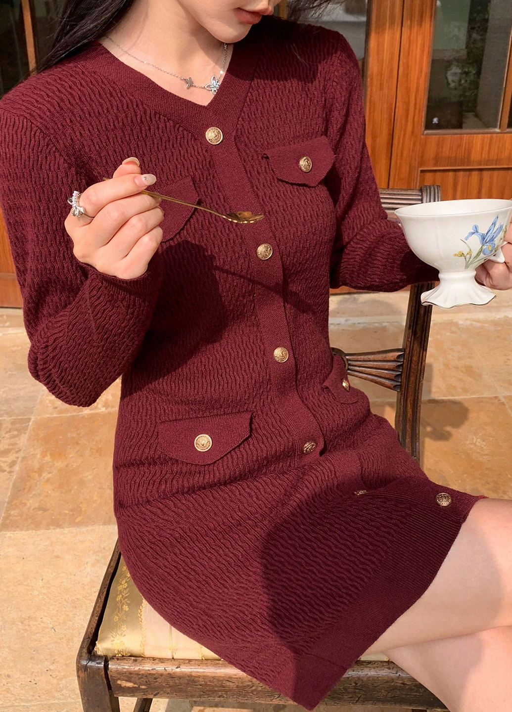 Бордова кежуал сукня силуетна, сукня светр SHEIN однотонна