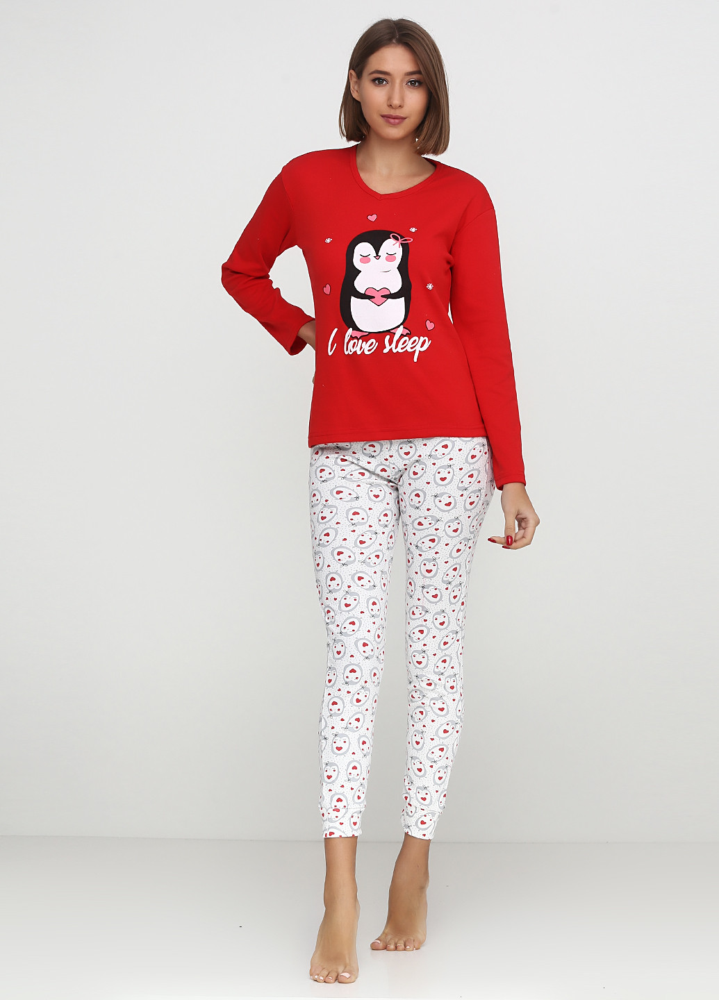 Красный демисезонный комплект утепленный (лонгслив, брюки) Fawn Pijama