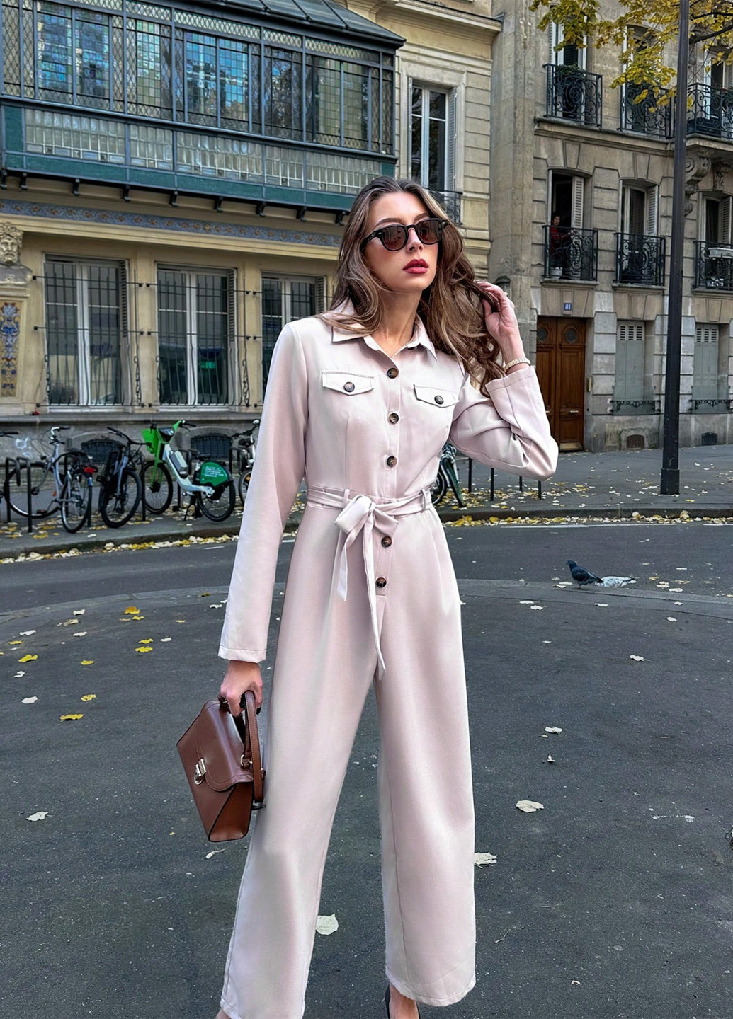 Комбінезон SHEIN комбінезон-брюки однотонний пудровий кежуал поліестер