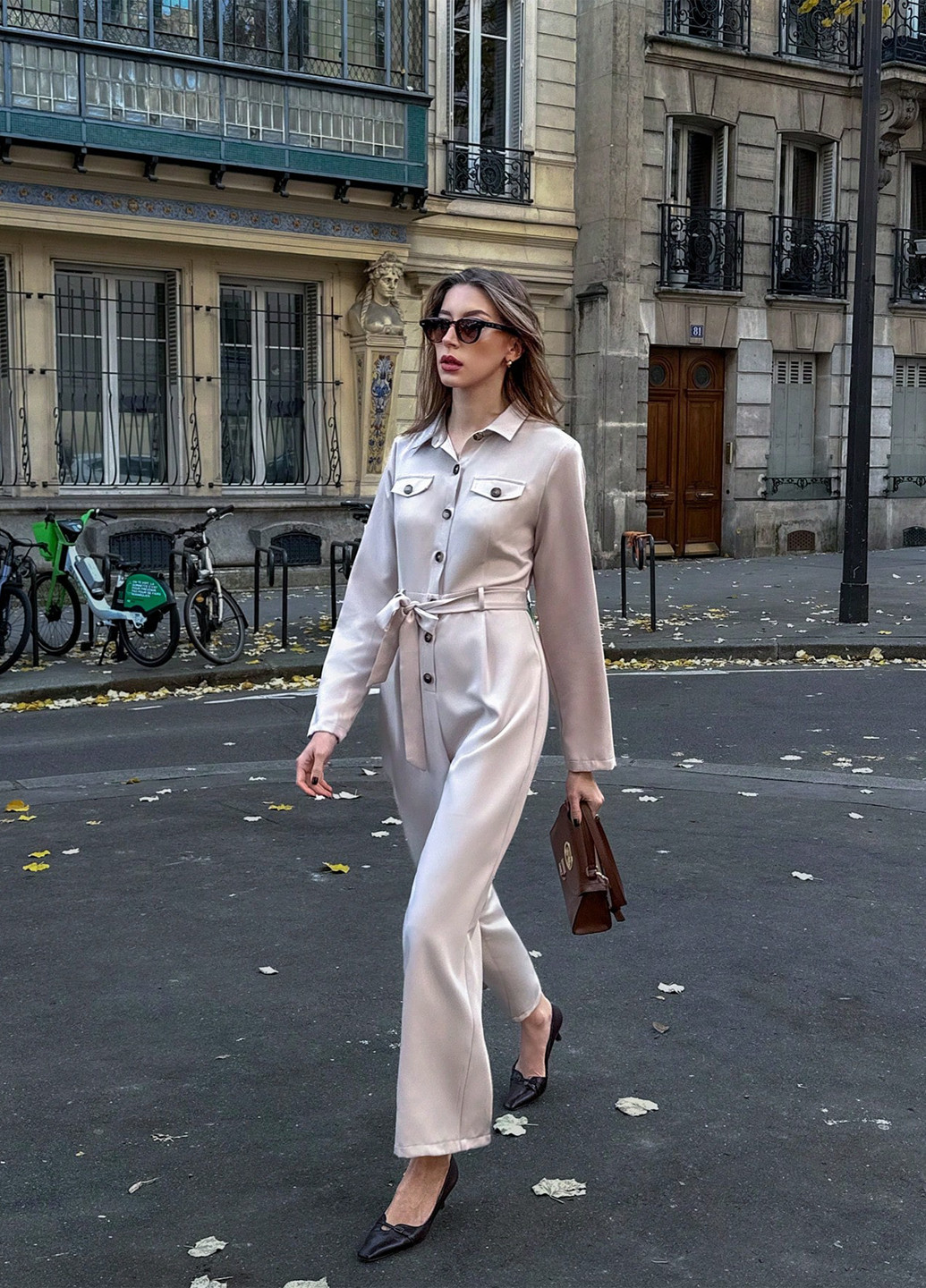 Комбінезон SHEIN комбінезон-брюки однотонний пудровий кежуал поліестер