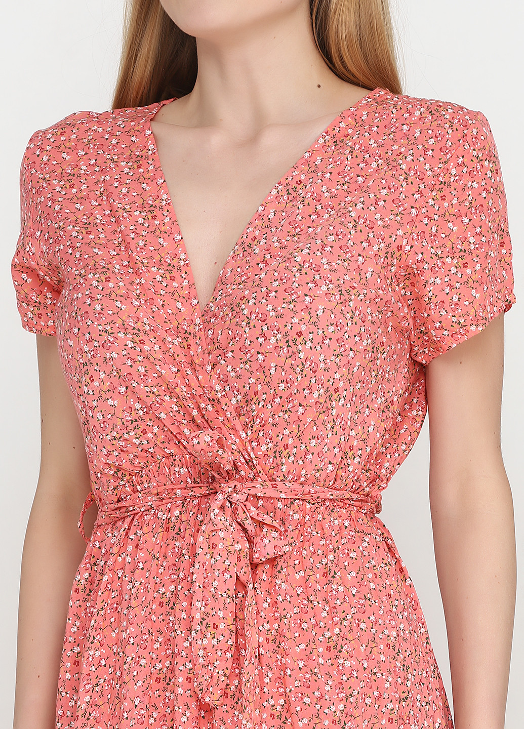 Персиковое кэжуал платье New Collection с цветочным принтом