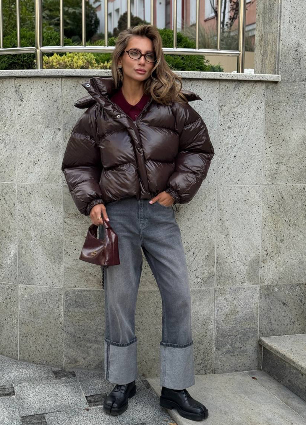 Темно-коричневая зимняя куртка No Brand