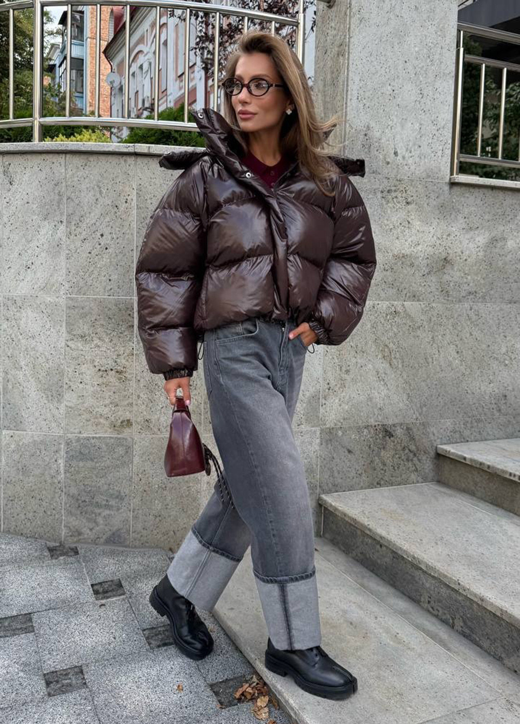 Темно-коричневая зимняя куртка No Brand