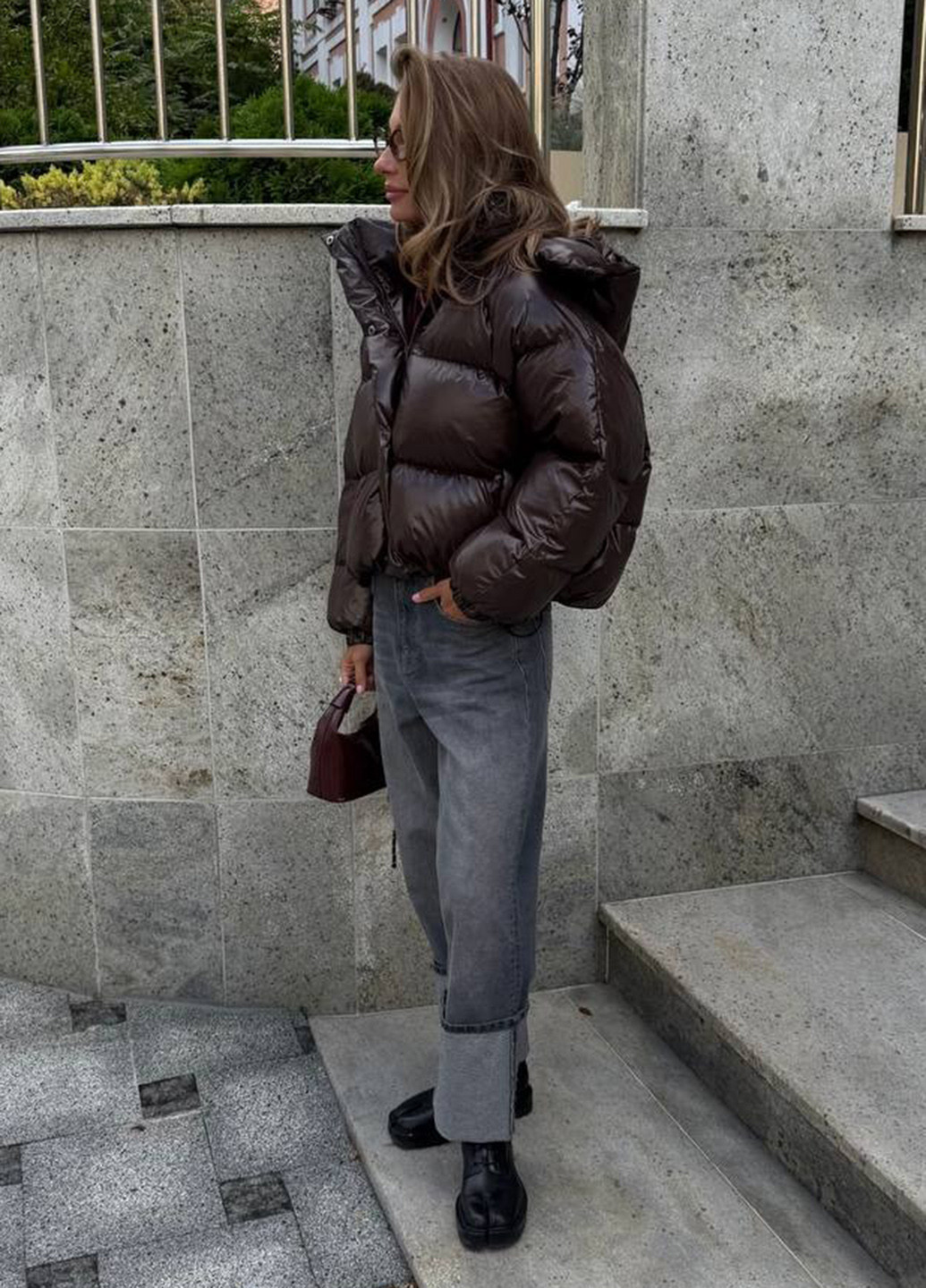 Темно-коричневая зимняя куртка No Brand