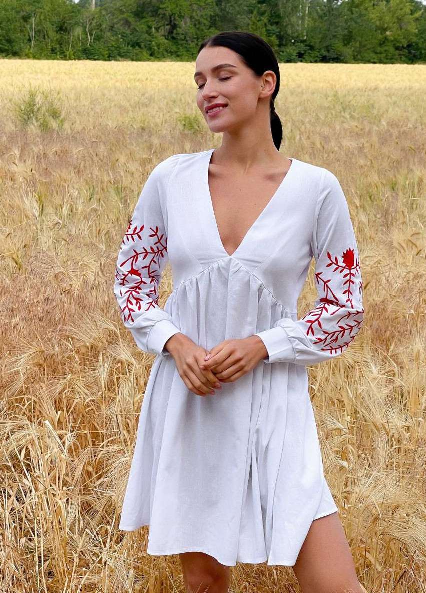 Білий кежуал сукня з вишивкою romashka Ромашка однотонна