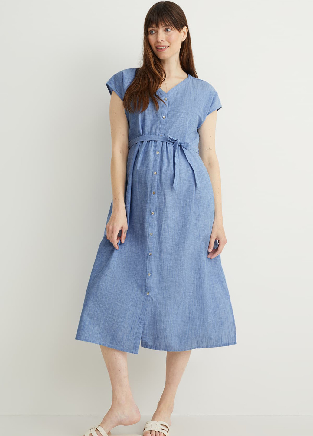 Блакитна кежуал сукня для вагітних кльош C&A меланжева