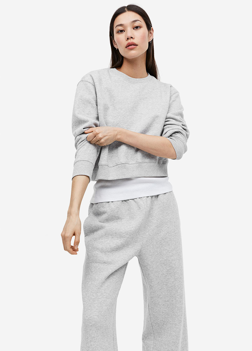 Светло-серый свитшот H&M меланж без декора (292951359)