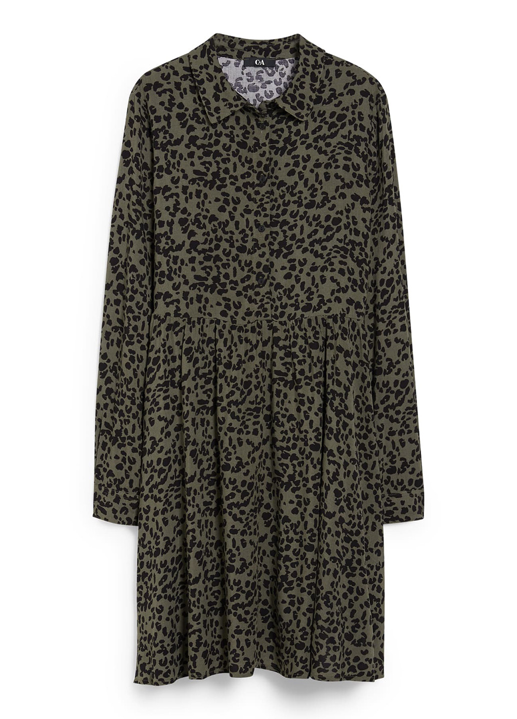 Оливковое (хаки) кэжуал платье клеш, рубашка C&A с животным (анималистичным) принтом