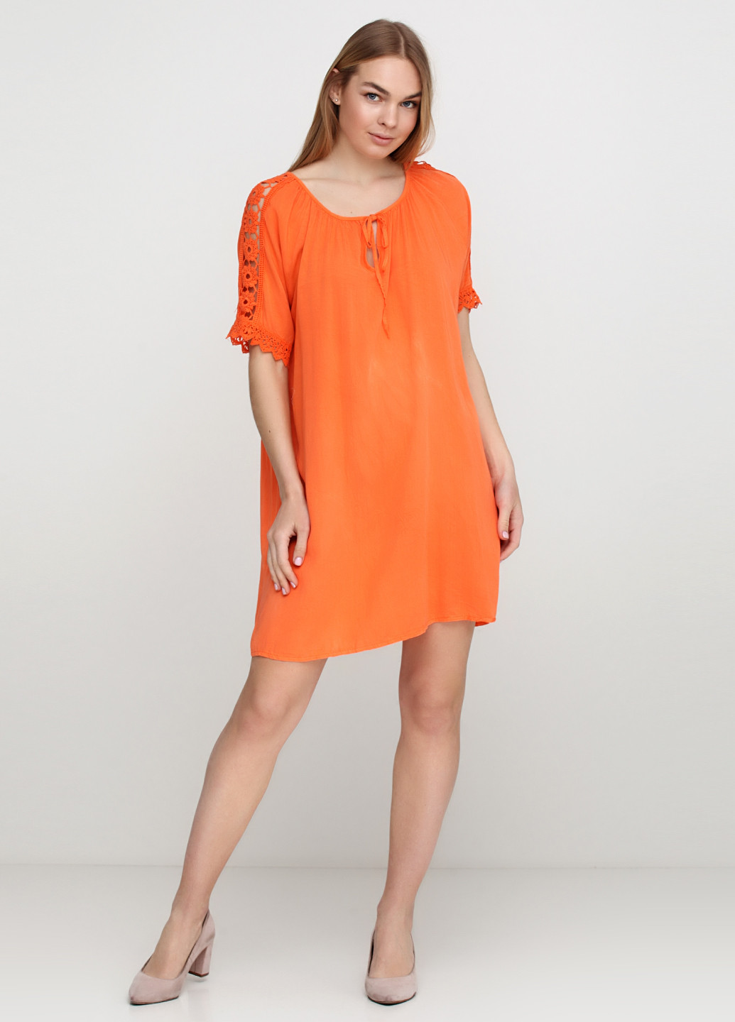 Оранжевое кэжуал платье A-1 однотонное