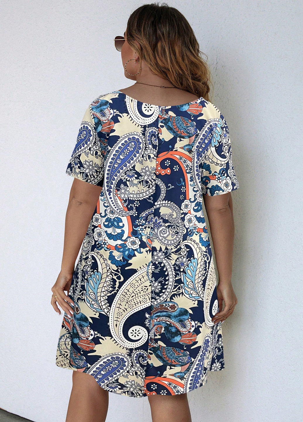 Синее кэжуал платье а-силуэт SHEIN с абстрактным узором