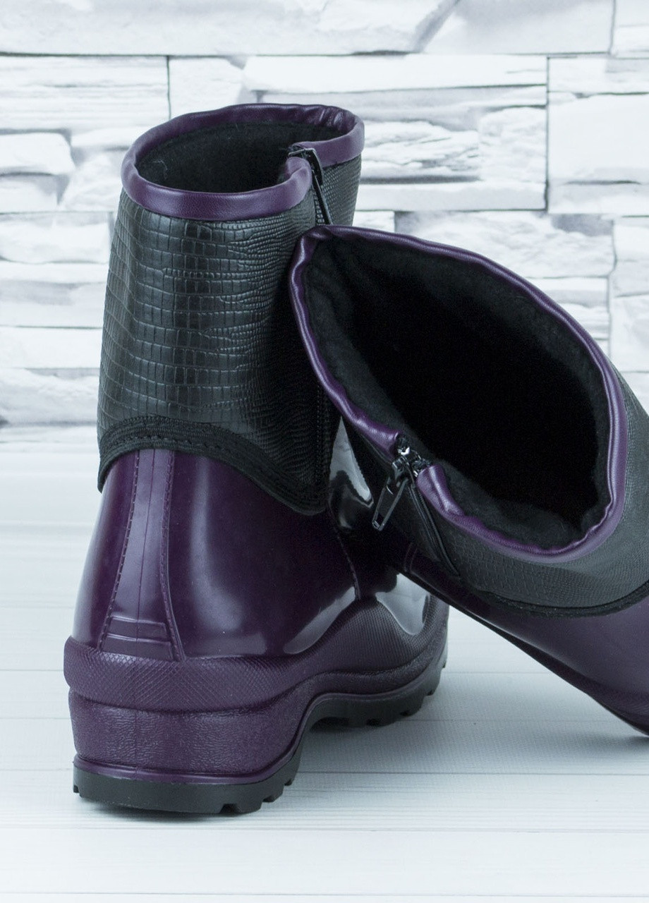 Фиолетовые резиновые ботинки полусапожки фиолетовые непромокаемые утепленные флисом по всей длине W-Shoes