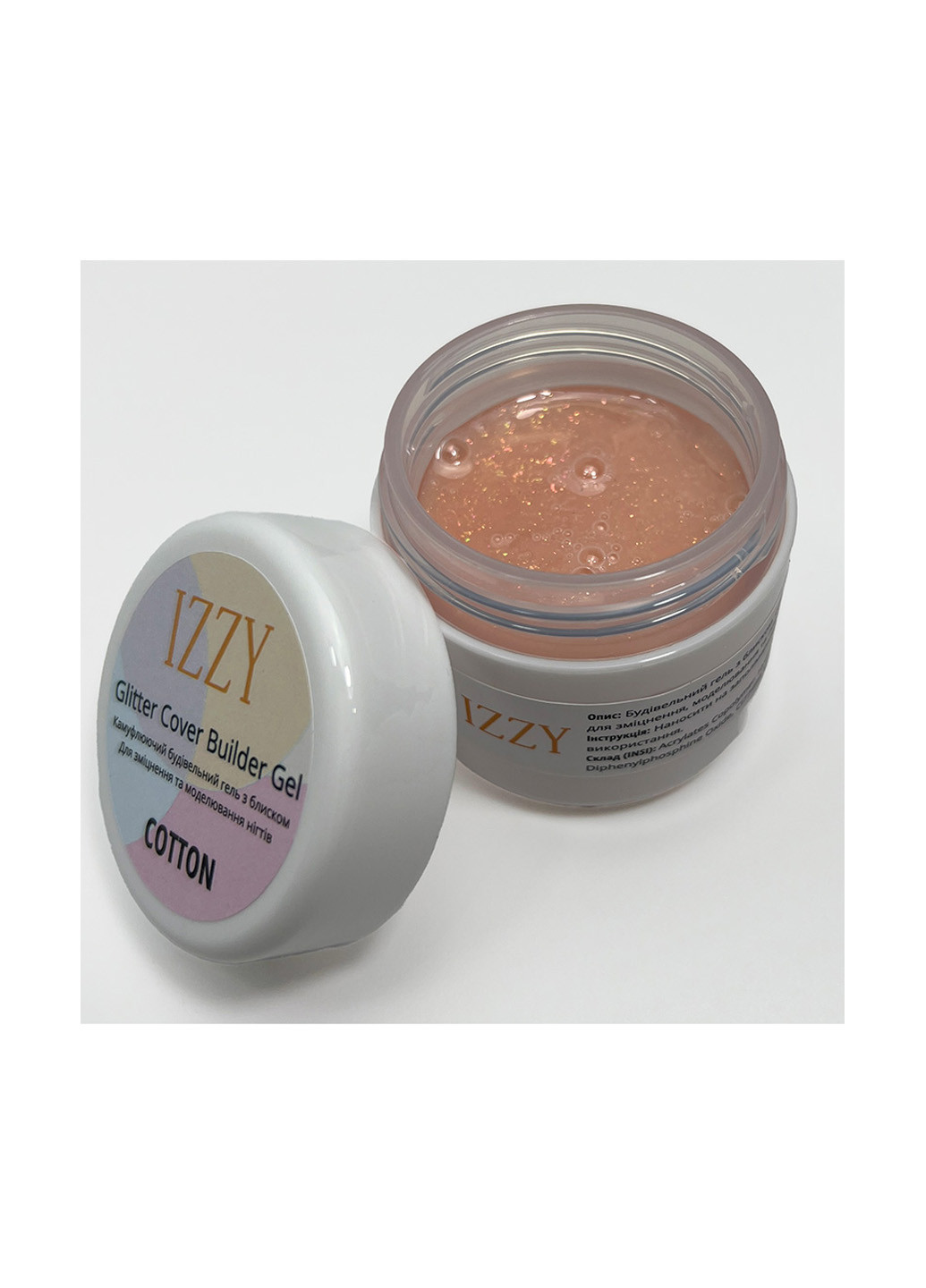 Гель для нарощування нігтів з пластівцями юки Cotton Glitter Cover Gel, 40 г Izzy (363030729)