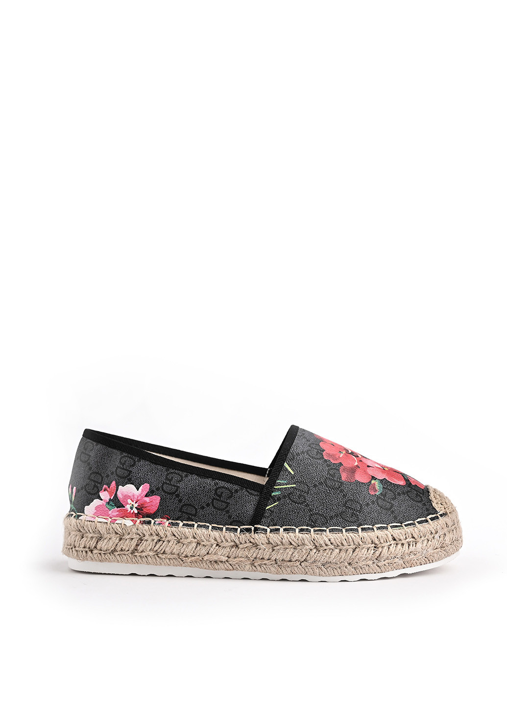 Черные эспадрильи Top Shoes с цветами плетение, на плетеной подошве