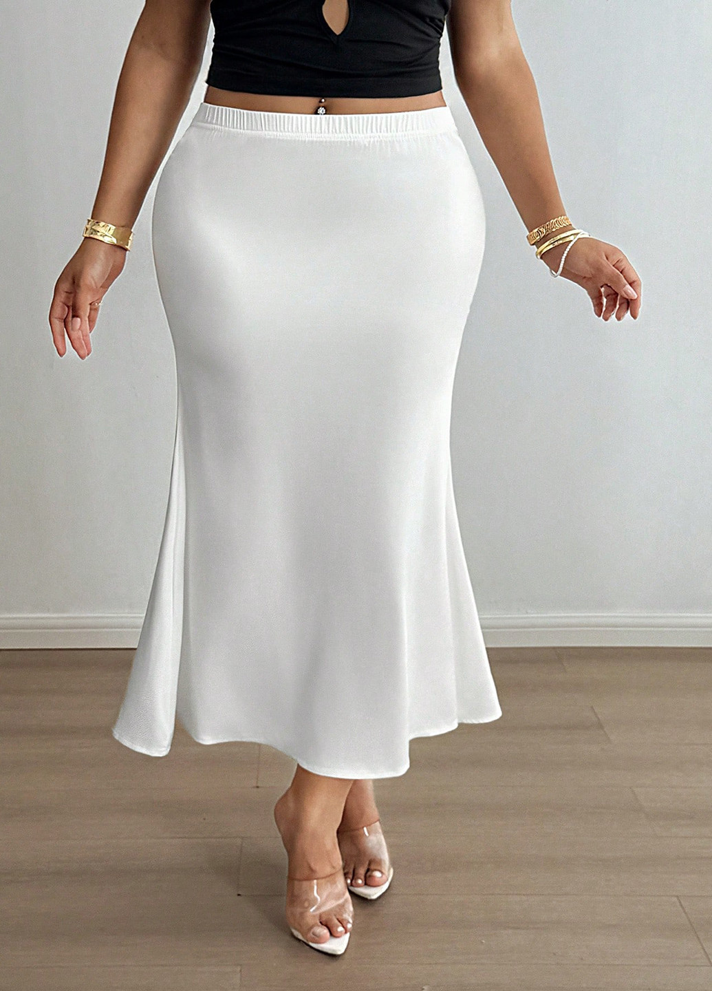 Белая вечерний однотонная юбка SHEIN а-силуэта (трапеция)