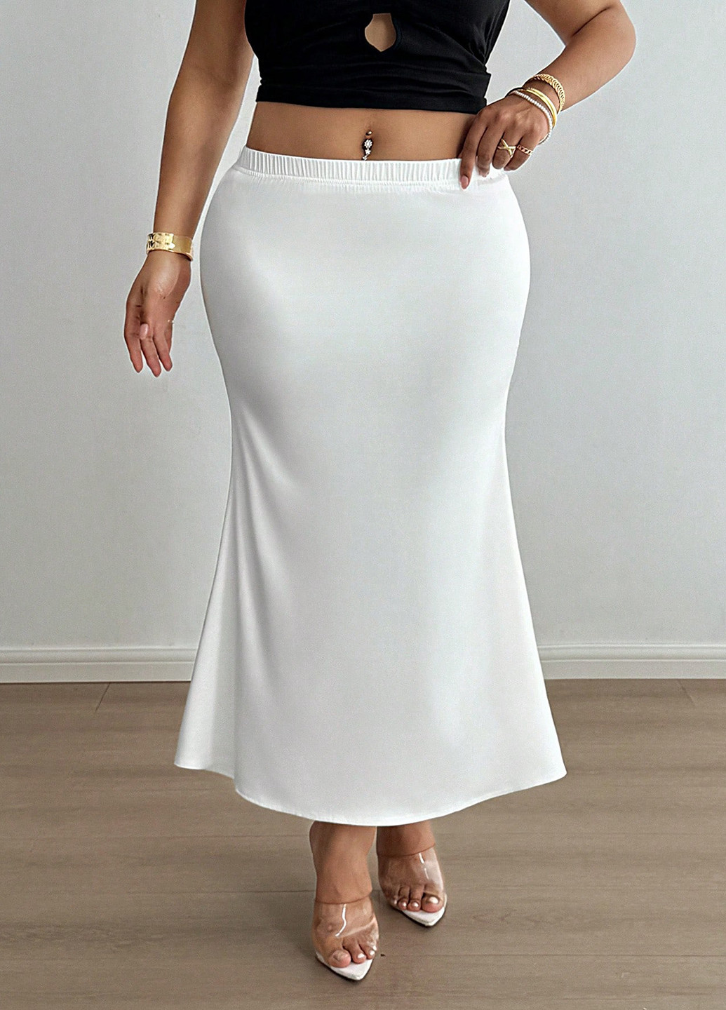 Белая вечерний однотонная юбка SHEIN а-силуэта (трапеция)