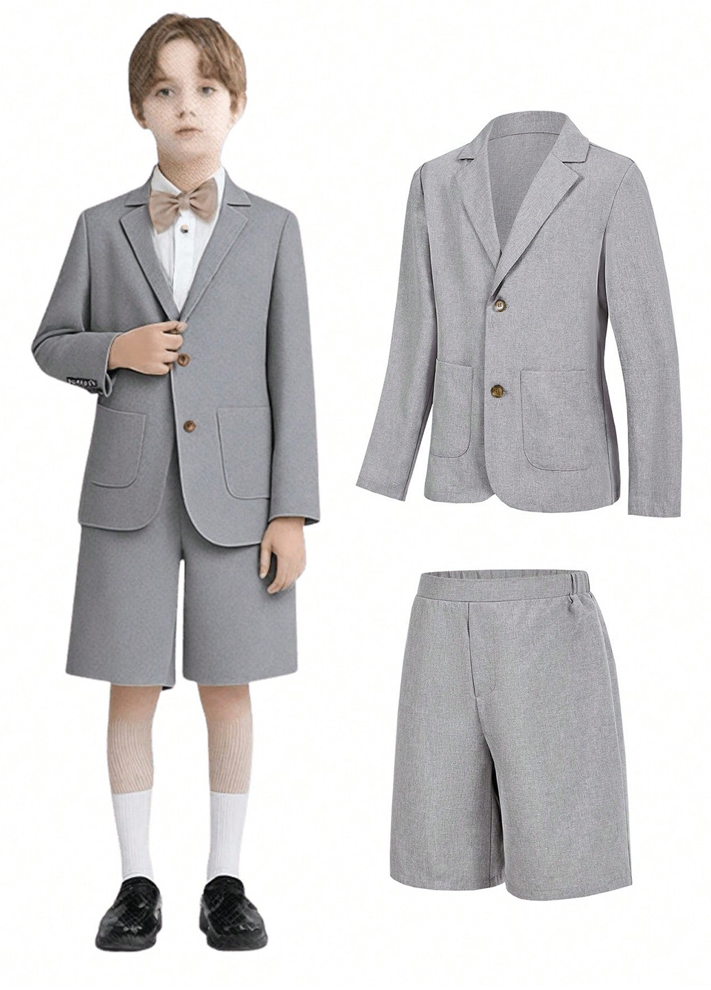 Сірий демісезонний костюм (піджак, шорти) з шортами SHEIN