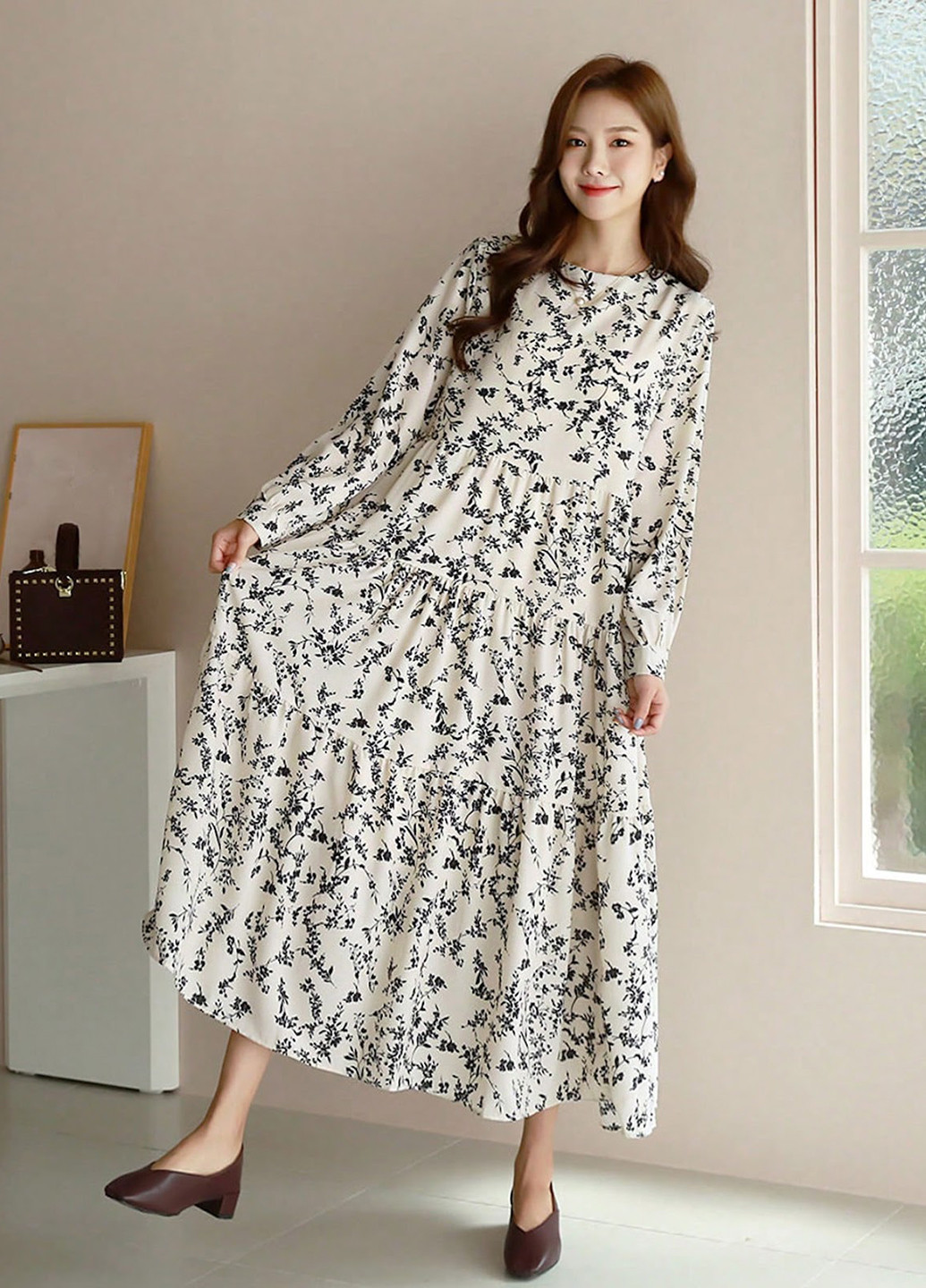 Кремова кежуал сукня а-силует SHEIN з квітковим принтом