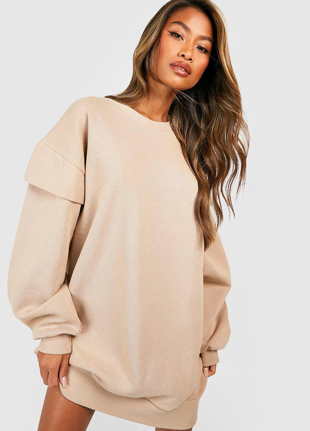 Светло-бежевое кэжуал платье платье-свитшот Boohoo однотонное