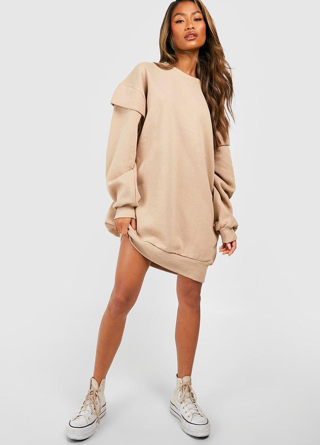 Светло-бежевое кэжуал платье платье-свитшот Boohoo однотонное