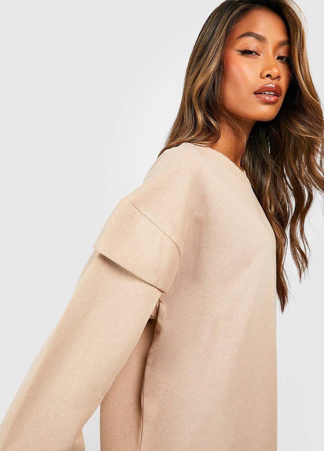 Светло-бежевое кэжуал платье платье-свитшот Boohoo однотонное