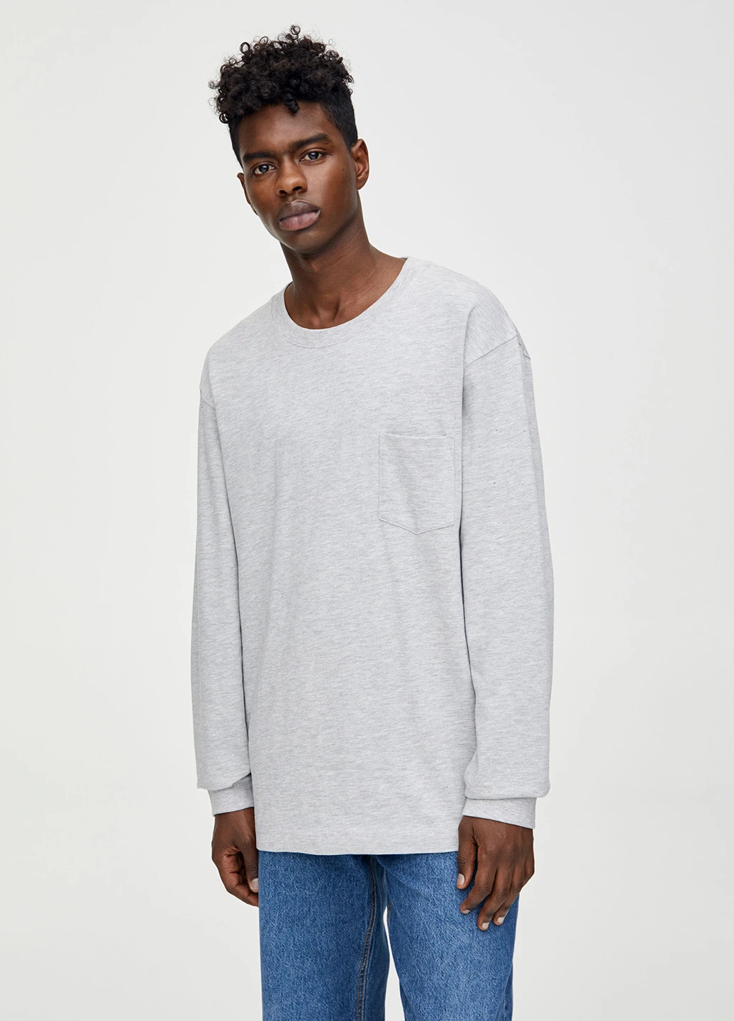 Серый демисезонный кэжуал лонгслив Pull & Bear меланж