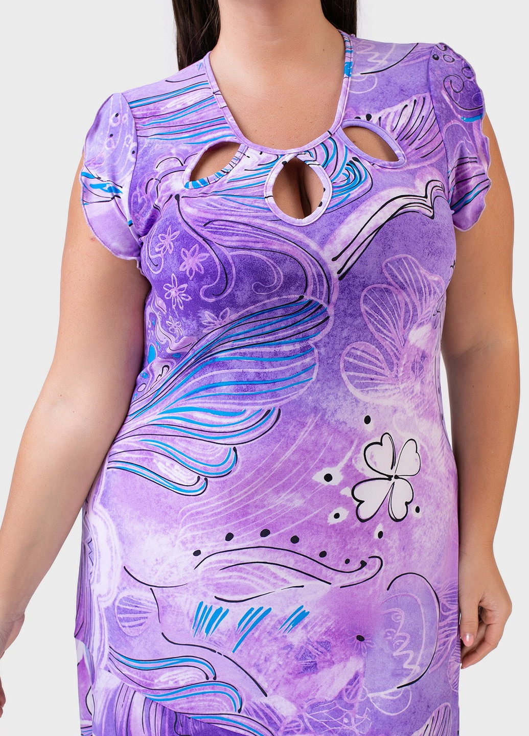 Сиреневое кэжуал платье трикотажное сиреневое art 00028 BABOCHKA XL Collection с абстрактным узором