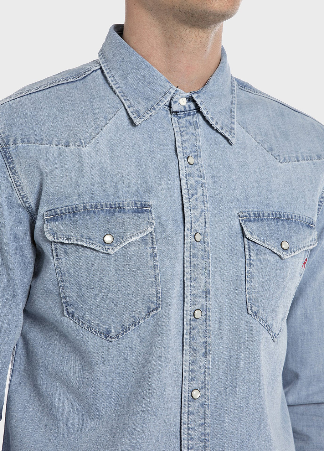 Голубой кэжуал, джинсовая рубашка однотонная Replay