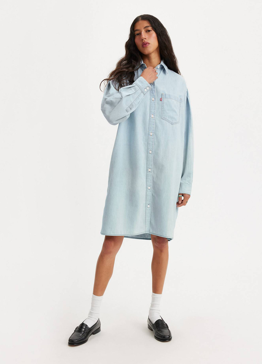 Голубое джинсовое, кэжуал платье рубашка Levi's однотонное