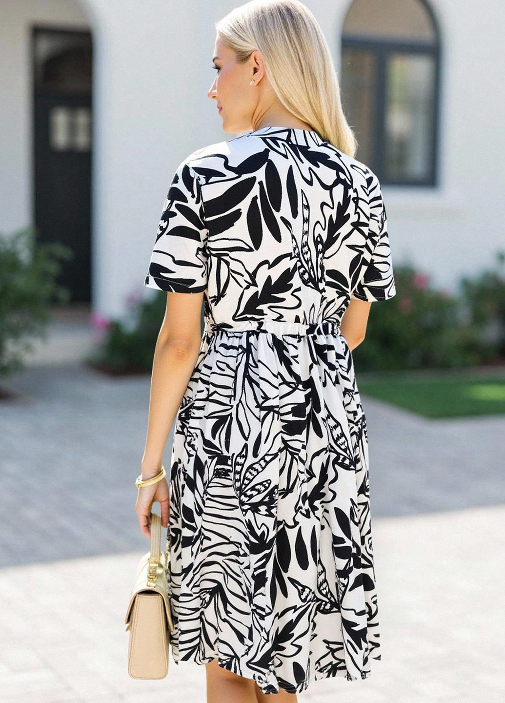 Черно-белое кэжуал платье а-силуэт, рубашка SHEIN с рисунком