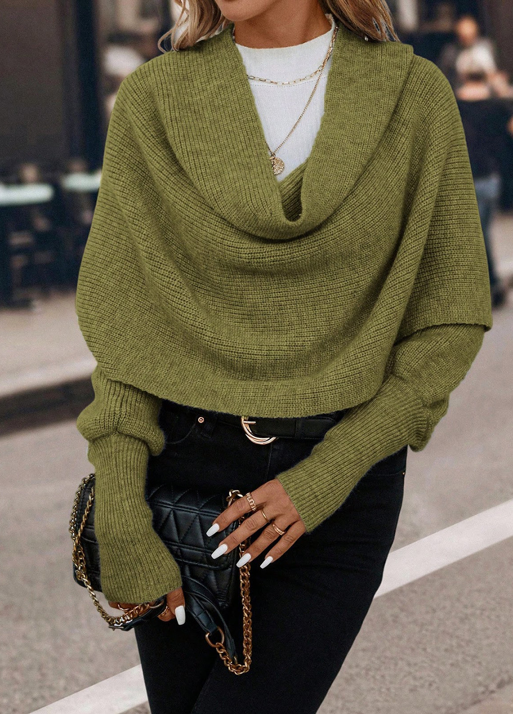 Оливковий (хакі) демісезонний светр SHEIN