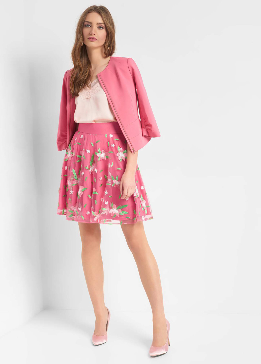 Розовая кэжуал цветочной расцветки юбка Orsay клешированная