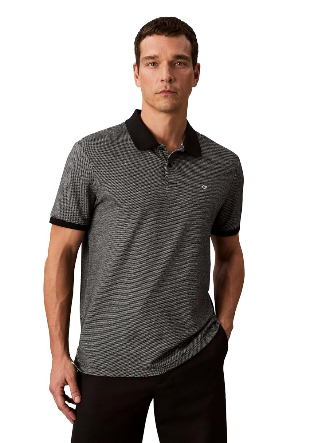 Черная футболка-поло для мужчин Calvin Klein в клетку
